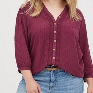 Torrid Plus size 0X Lightweight Swiss Dot Button Front Blouse Top